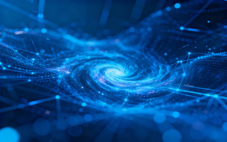 Abstract blue background with dots and lines. 3d rendering, 3d illustration.の素材