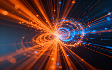 Abstract technology background with glowing lines. Fractal art. 3d renderingの素材