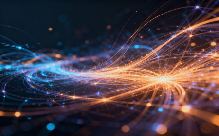 abstract technology background with glowing lines and dots. 3d renderingの素材