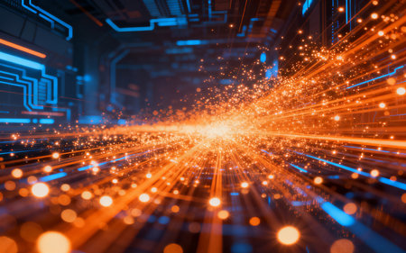 Futuristic technology background. 3d rendering toned image double exposureの素材