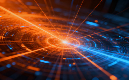 Abstract technology background with glowing lines. 3d rendering toned imageの素材