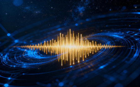 Abstract technology background. Digital sound wave. 3D Rendering.の素材