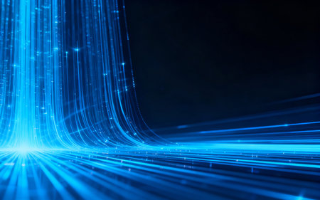 Abstract blue background with glowing lines and particles. 3d render illustrationの素材