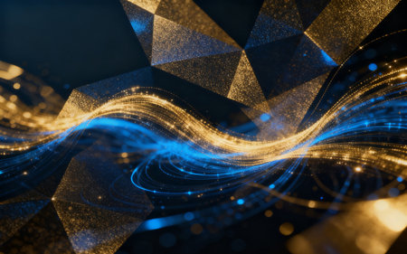 Abstract background with blue glowing particles and lines. 3d render illustrationの素材