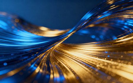 abstract blue background with lines and bokeh defocused lightsの素材