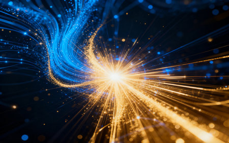 Abstract background with glowing particles, lines and bokeh. 3d renderingの素材