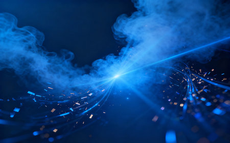 Abstract blue background with smoke and rays of light. 3d renderingの素材