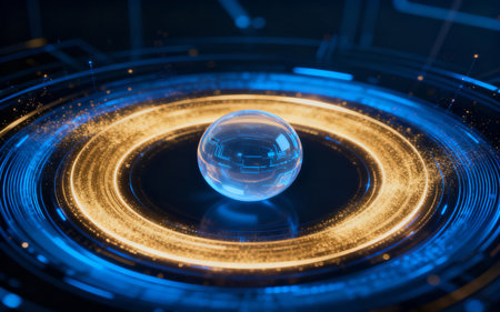 3d render of crystal ball in the space. Abstract background.の素材