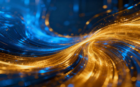 Abstract background with golden and blue lights. 3d rendering digital illustration.の素材