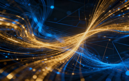 Abstract technology background with glowing lines and dots. 3D Renderingの素材