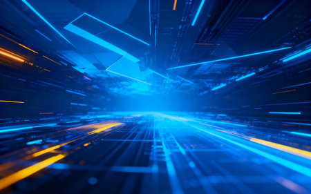 Futuristic technology background with glowing lines. 3D Renderingの素材