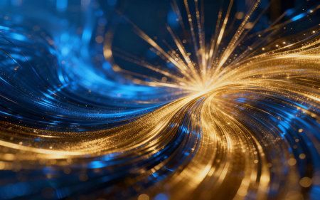 abstract blue background with motion blur and bokeh defocused lightsの素材