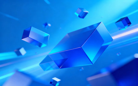 Abstract blue background with cubes. 3d rendering, 3d illustration.の素材