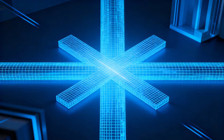 Futuristic abstract background, 3d render, square shape, blueの素材