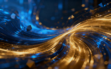 Futuristic technology wave with glowing particles and bokeh. 3D renderingの素材
