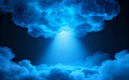 Mystical dark blue background with lights and smoke. 3d renderingの素材