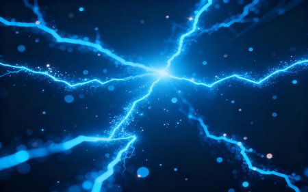 Abstract blue lightning on dark background. Power and energy concept. 3D Renderingの素材