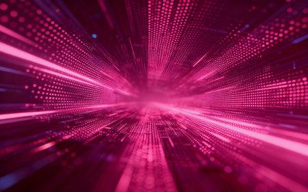 3d illustration of abstract technology digital background with glowing particles in empty spaceの素材