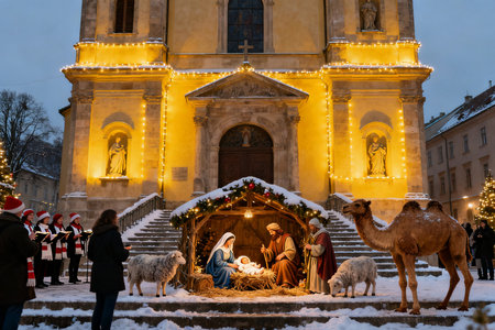 Christmas nativity scene in the old town of Prague, Czech Republicの素材