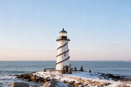 Lighthouse at the entrance to the Baltic Sea on a winter dayの素材