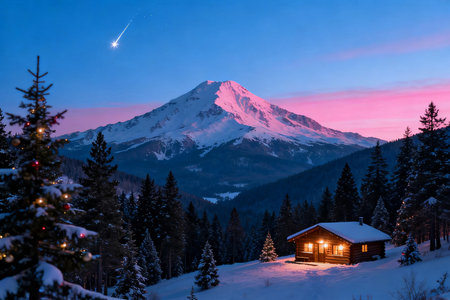 Mt. Rainier at sunset in winter, French Alps, Franceの素材