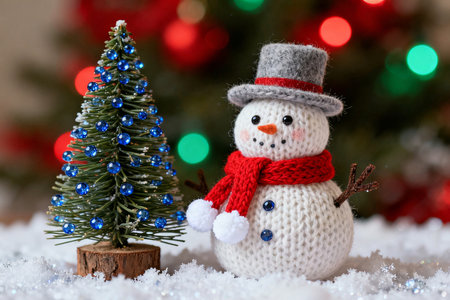 Christmas decoration with snowman and Christmas tree on the background of the Christmas treeの素材
