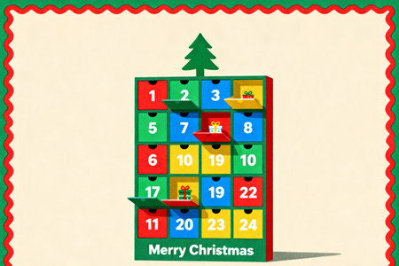 Christmas tree made of blocks with numbers and gifts in a cartoon styleの素材