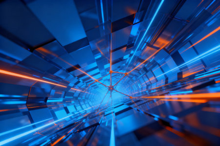 3D rendering. Futuristic technology style tunnel with glowing lines.の素材