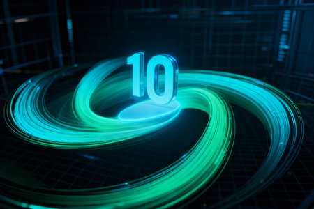 Number 10 glowing neon sign. Technology concept. 3D Renderingの素材