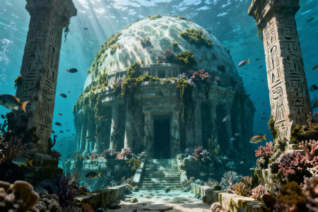 Underwater view of an ancient temple in the Red Sea, Egyptの素材