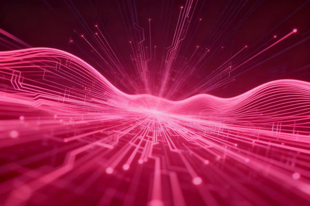 Futuristic technology wave background with glowing lines. 3d renderingの素材