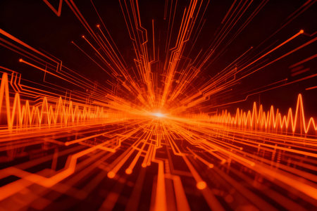 Futuristic technology background with glowing lines and particles. 3d renderingの素材