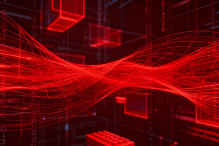 abstract red technology background with some smooth lines in it (3d render)の素材