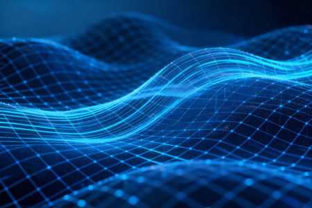 3d rendering of abstract digital wave with particles in cyberspaceの素材