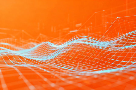 Futuristic technology interface on orange background. 3D Renderingの素材