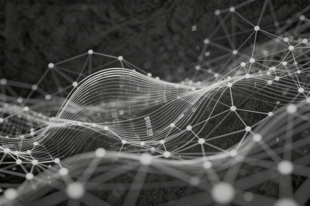 Abstract technology background. Network connection structure with dots and lines. Big data visualization.の素材