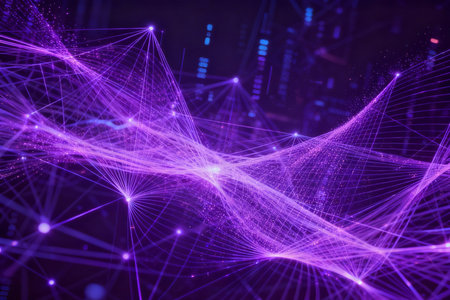 Futuristic technology background with glowing lines and dots. 3d renderingの素材