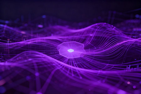 abstract technology background with glowing lines and dots. 3d renderingの素材