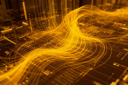 abstract technology background with circuit board and glowing lines. 3d renderingの素材
