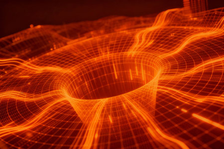 Futuristic technology wave with glowing lines and particles. 3D renderingの素材