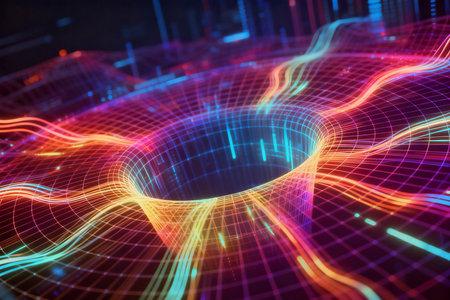 3d rendering of abstract technology background with glowing particles. Futuristic shape.の素材