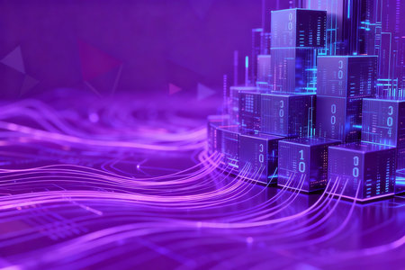 3d illustration of abstract technology background with glowing cubes and lines.の素材