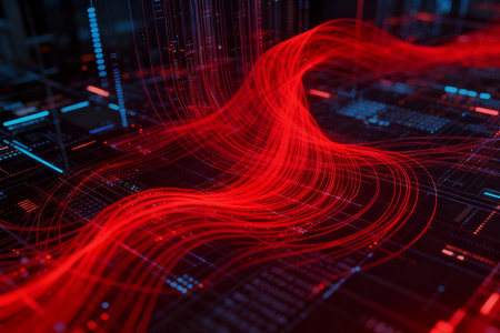 Abstract red technology background. 3d rendering toned image double exposureの素材