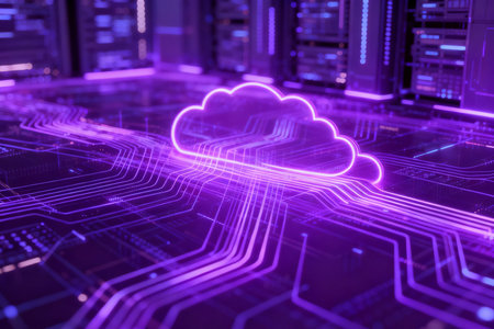 3d rendering of cloud computing on server room background. Cloud computing conceptの素材