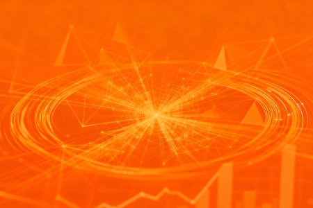 Futuristic orange background with a network of connections. 3D renderingの素材