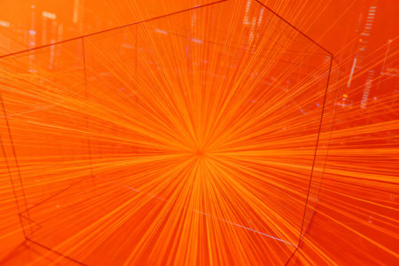 abstract orange background with rays and bokeh defocused lightsの素材