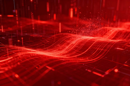 Abstract red technology background. 3d rendering toned image double exposureの素材