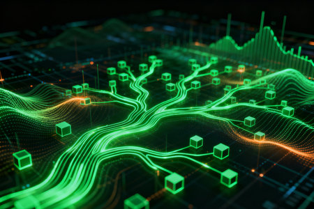 3D rendering of abstract digital technology background. Network and data concept.の素材