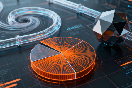 3d rendering of a pie chart and a low-poly figureの素材