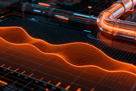Futuristic technology interface with glowing lines. 3D Renderingの素材
